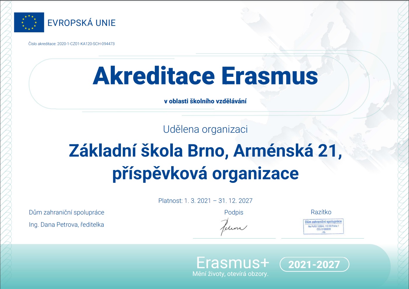 JSME AKREDITOVANÁ ŠKOLA V PROGRAMU ERASMUS+